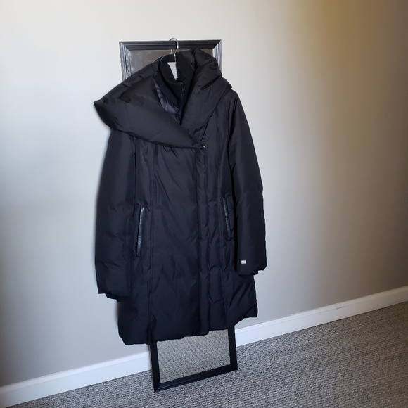 NWOT Soia & Kyo Camelia Slim Fit Brushed Down Coat with Leather Trims - Picture 12 of 15